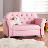 Baxton Studio LD2212-Pink-LS Gemma Modern and Contemporary Pink Faux Leather 2-Seater Kids Loveseat